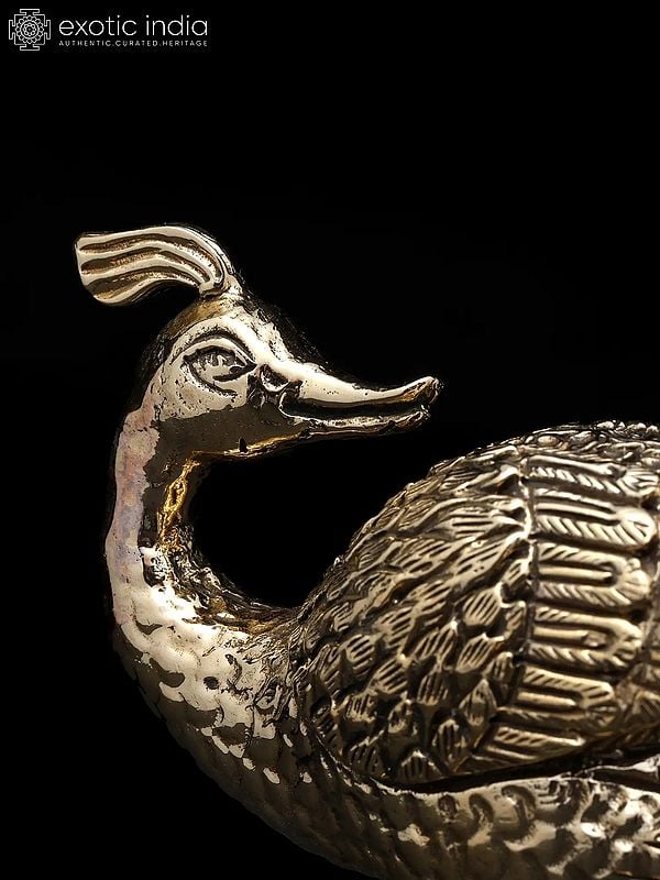 Exotic India 7" Superfine Peacock Statue | Brass Statue | Table Decor 