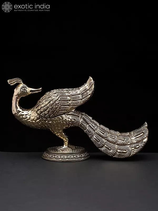 exotic india 7" Superfine Peacock Statue | Brass Statue | Table Decor 
