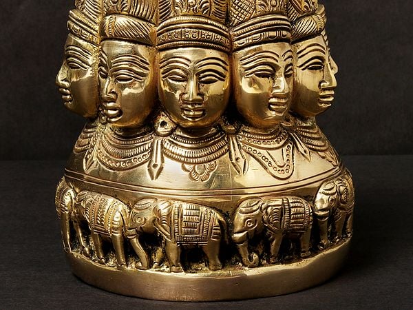 Exotic India 7" Ten Faced Mukhalingam Brass Idol | Handmade 