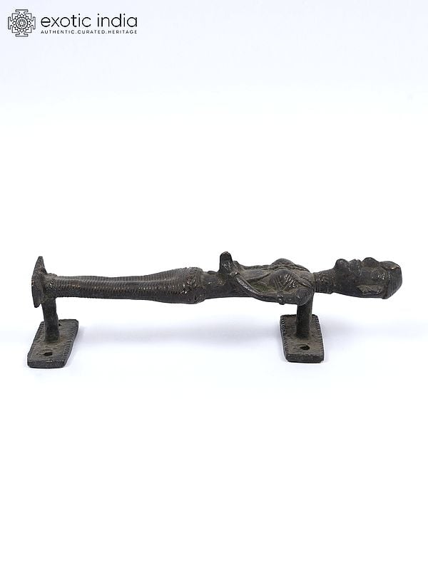 Exotic India 7" Tribal Figure Vintage Look Brass Door Handle 