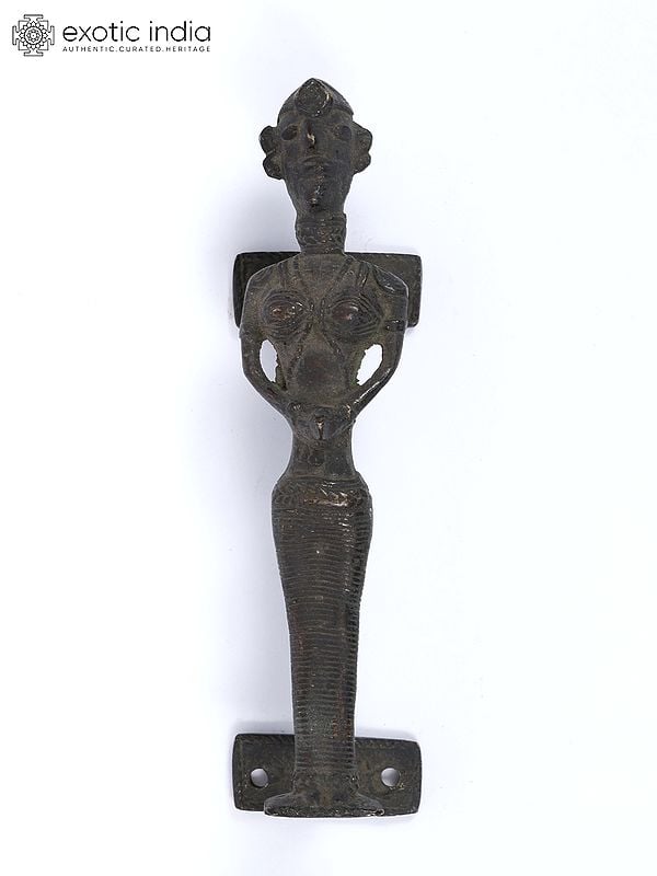 exotic india 7" Tribal Figure Vintage Look Brass Door Handle