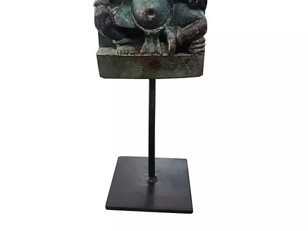 Exotic India 7” Wood Carving Lord Ganesha Sculpture On Iron Stand 