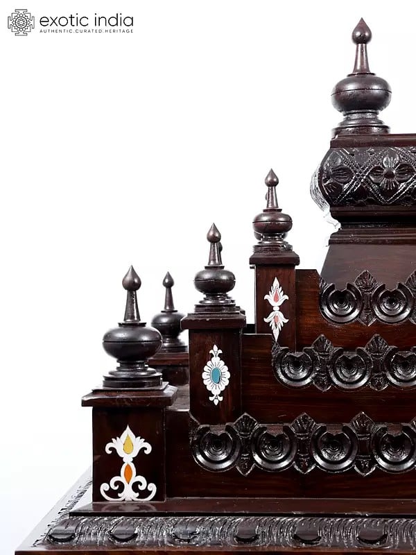 Exotic India 70" Designer Huge Temple In Wood With Lord Ganesha Inlay 