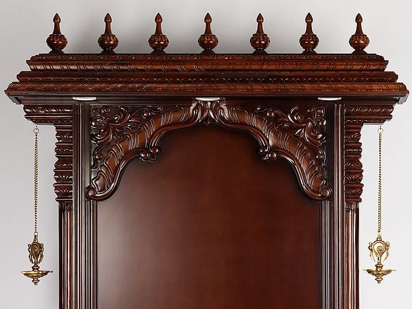 Exotic India 70'' Super Large Hindu Idol Wooden Frame With Lights | Made In India | Wood And Marble 