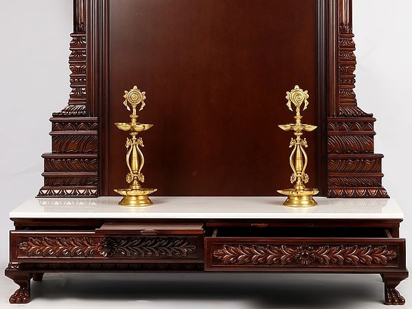 Exotic India 70'' Super Large Hindu Idol Wooden Frame With Lights | Made In India | Wood And Marble 