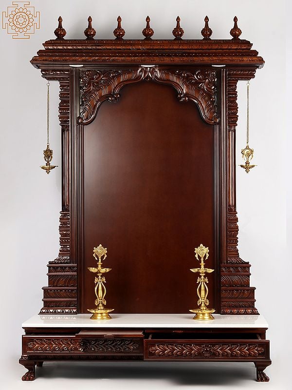 exotic india 70'' Super Large Hindu Idol Wooden Frame with Lights | Made in India | Wood and Marble 
