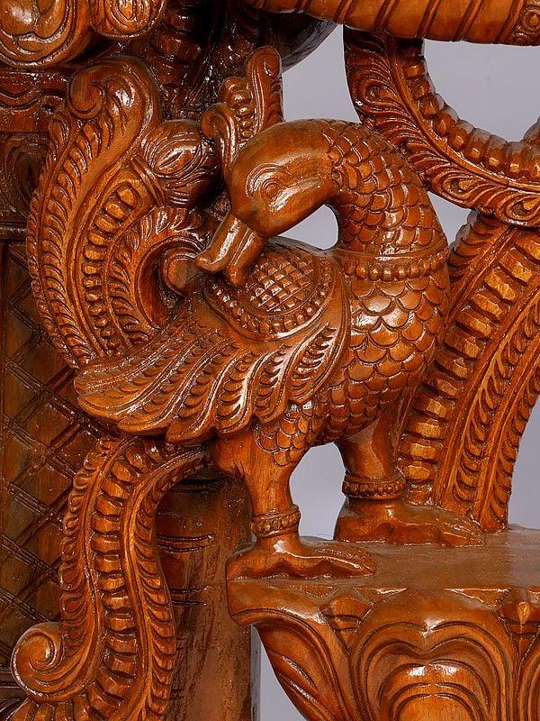 Exotic India 72" Dancing Goddess Saraswati With Kirtimukha Arch | Wood Carving 