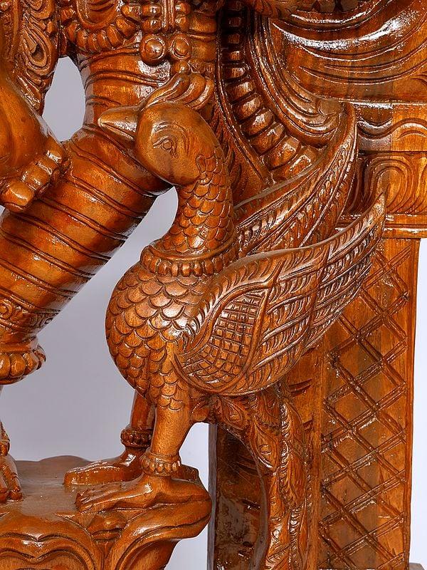 Exotic India 72" Dancing Goddess Saraswati With Kirtimukha Arch | Wood Carving 