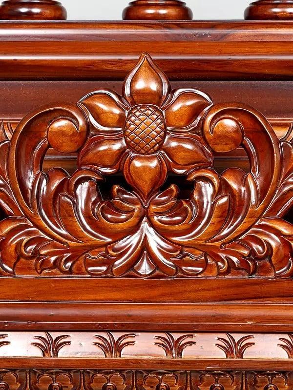 Exotic India 72" Huge Wood Carved Designer Puja Temple With Double Doors 