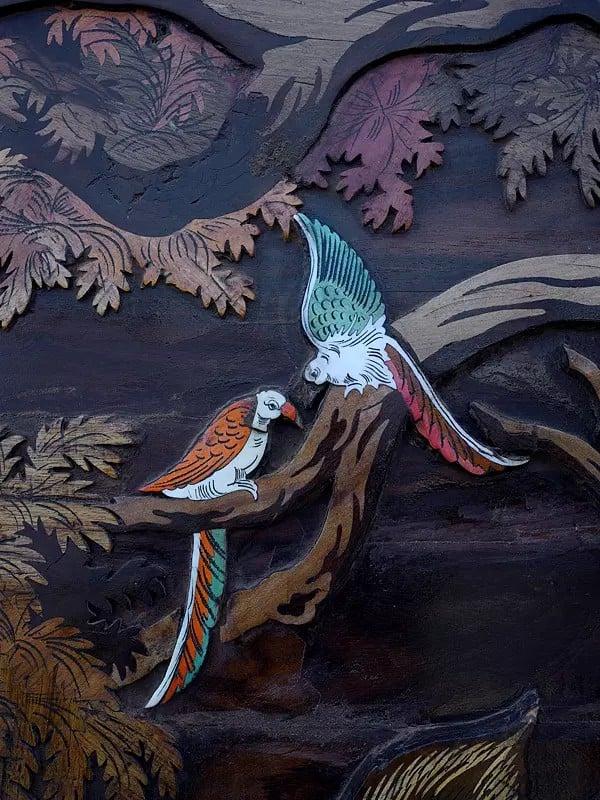 Exotic India 72" Large Radha Krishna On Swing | 3D Wall Panel In Rosewood With Inlay Work 