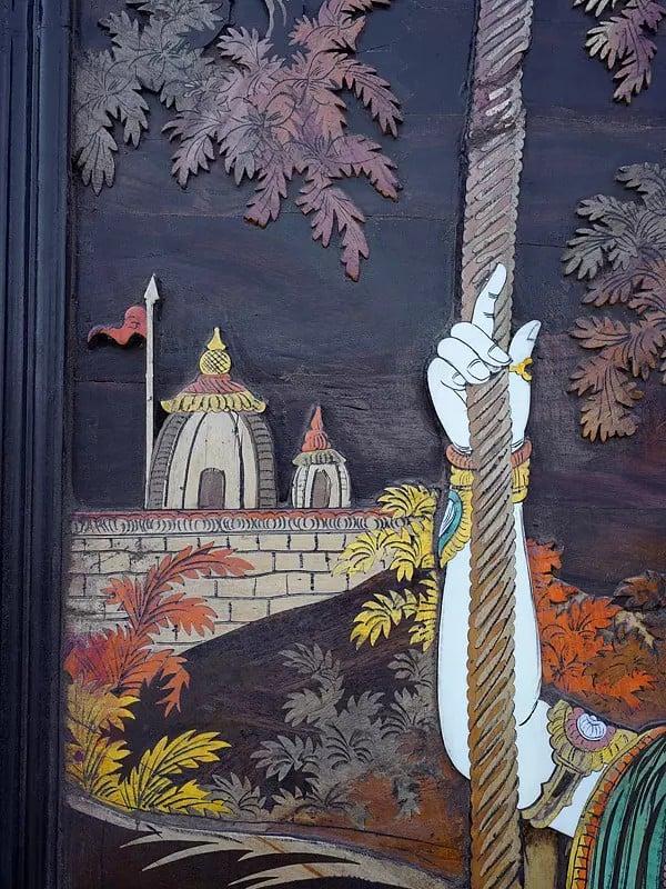 Exotic India 72" Large Radha Krishna On Swing | 3D Wall Panel In Rosewood With Inlay Work 