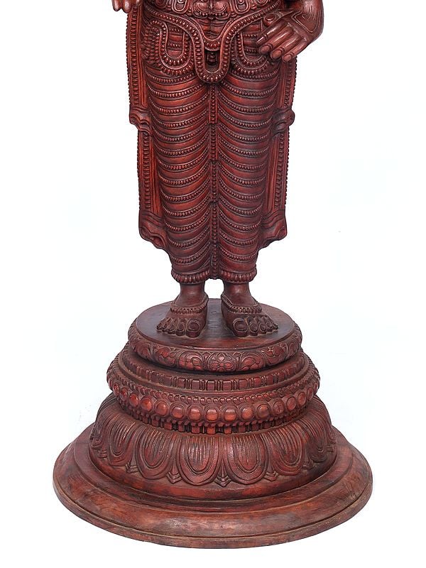 Exotic India 72" Large Tirupati Balaji (Venkateshvara) Standing On Round Pedestal | Wood Carving 