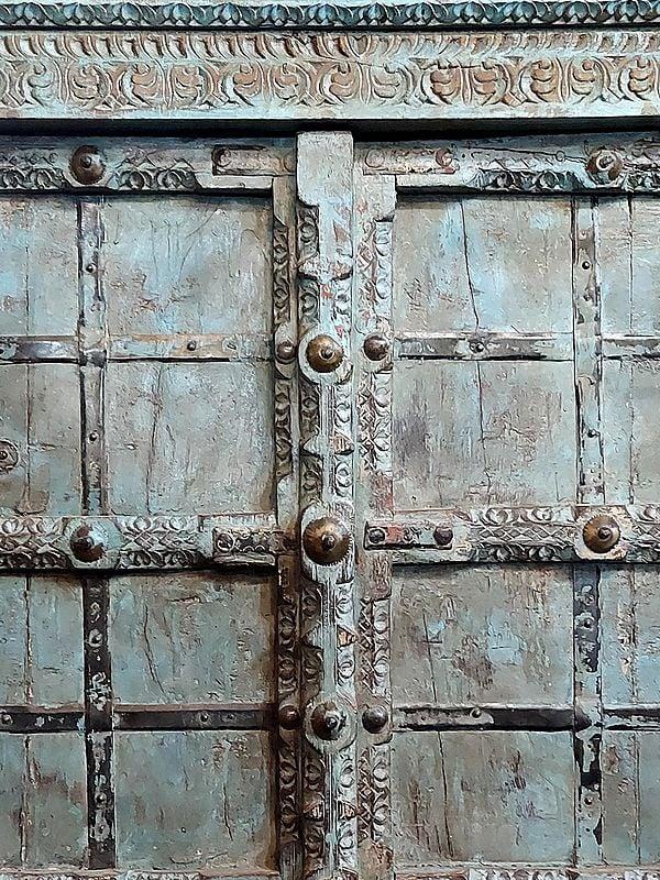 Exotic India 73" Large Village Wood Traditional Old Door With Iron Plating 