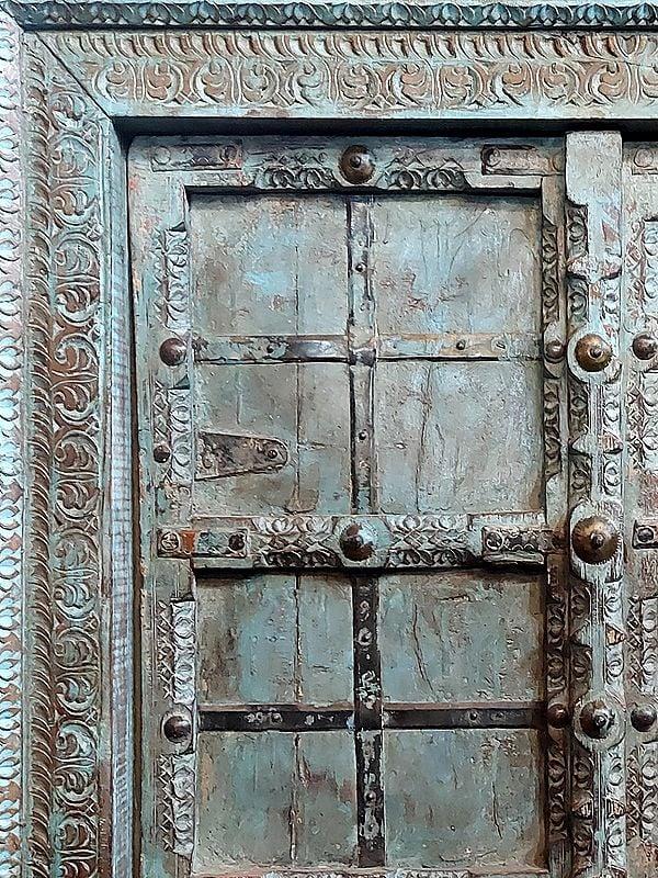 Exotic India 73" Large Village Wood Traditional Old Door With Iron Plating 