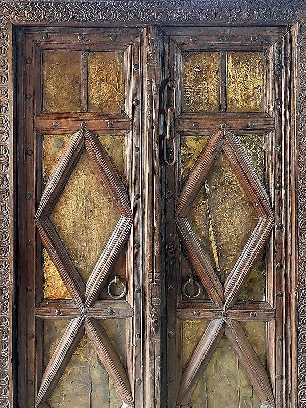 Exotic India 75" Large Wood Handmade Door From Rajasthan | Antique Door 
