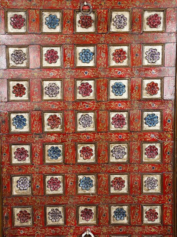 Exotic India 76" Large Floral Design Vintage Door From Rajasthan 