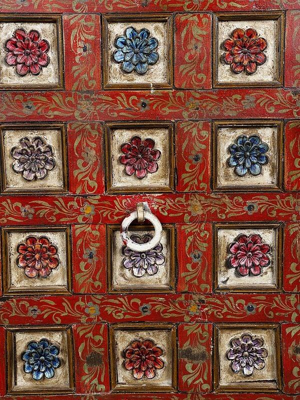 Exotic India 76" Large Floral Design Vintage Door From Rajasthan 
