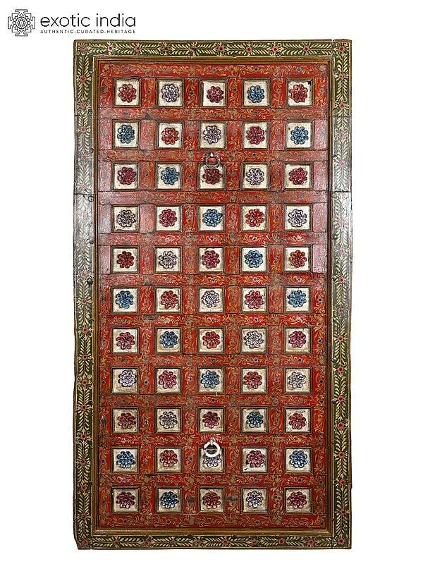 exotic india 76" Large Floral Design Vintage Door from Rajasthan 
