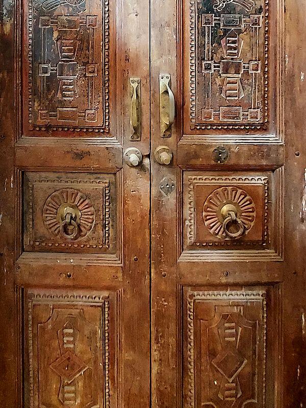 Exotic India 77" Large Peacock Craved Wood Door | Indian Door 