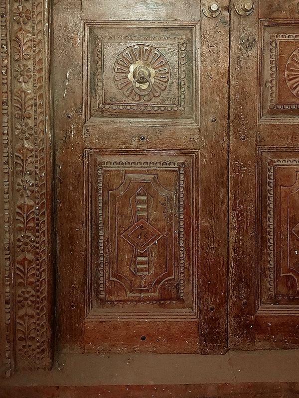 Exotic India 77" Large Peacock Craved Wood Door | Indian Door 