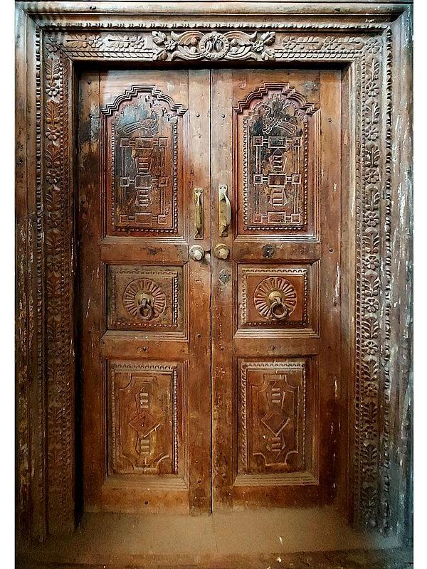 exotic india 77" Large Peacock Craved Wood Door | Indian Door