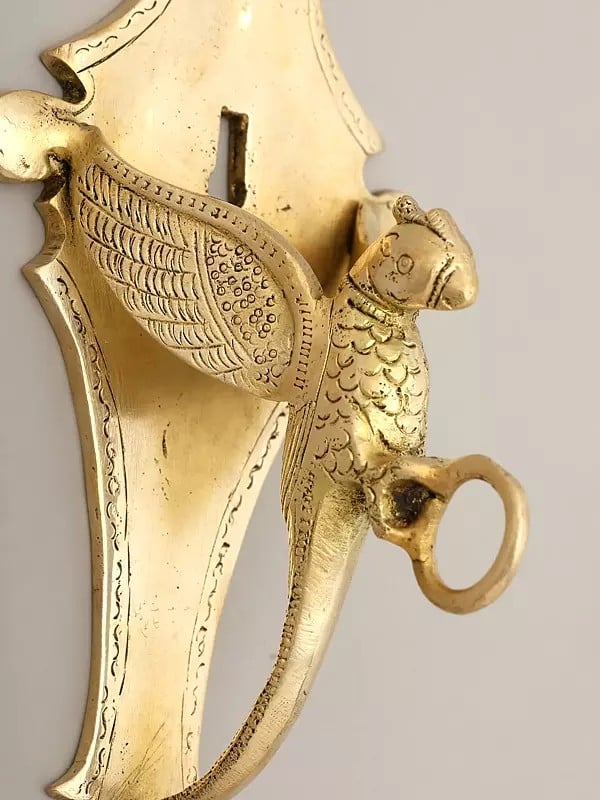 Exotic India 8" Bird Design Wall Hanging Bracket With Hook In Brass 