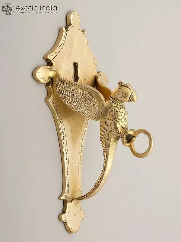exotic india 8" Bird Design Wall Hanging Bracket with Hook in Brass 
