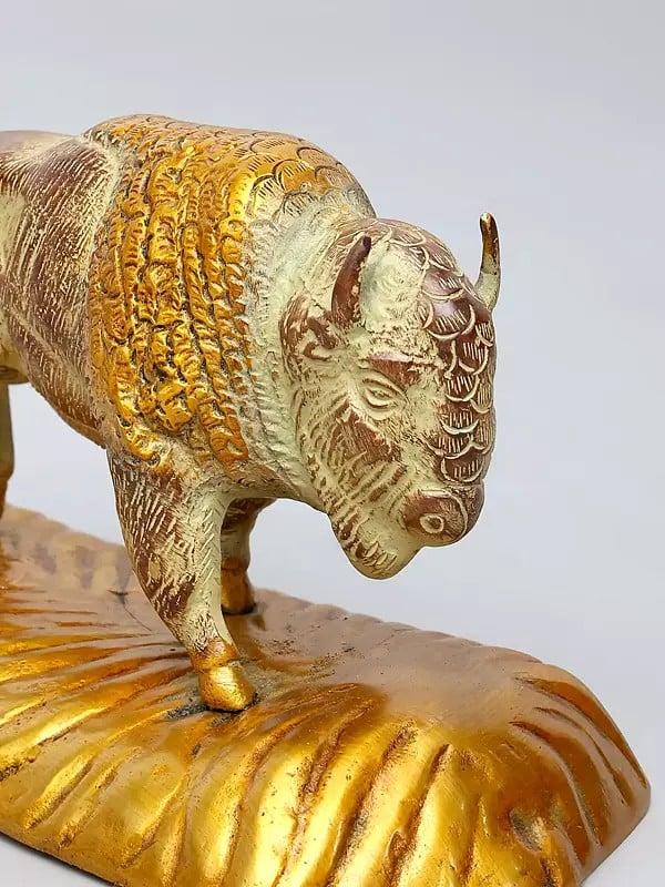 Exotic India 8" Bison Figurine | Brass Statue | Table Decor