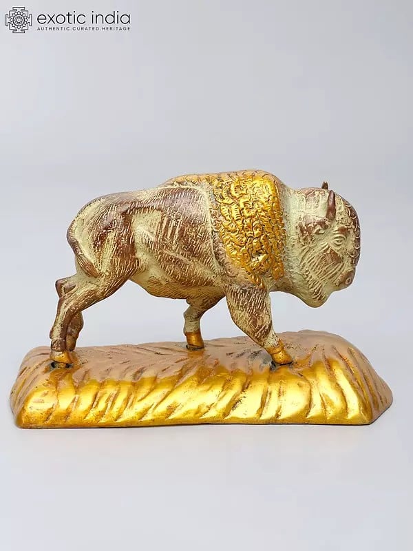 exotic india 8" Bison Figurine | Brass Statue | Table Decor