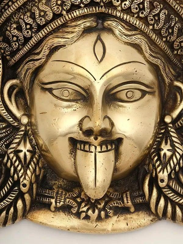 Exotic India 8" Brass Goddess Durga Wall Hanging Mask | Made In India 