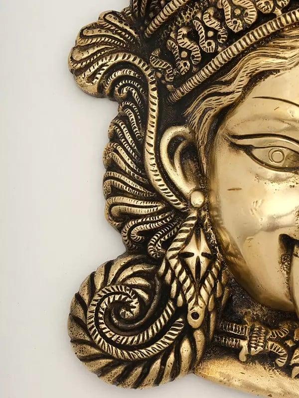 Exotic India 8" Brass Goddess Durga Wall Hanging Mask | Made In India 