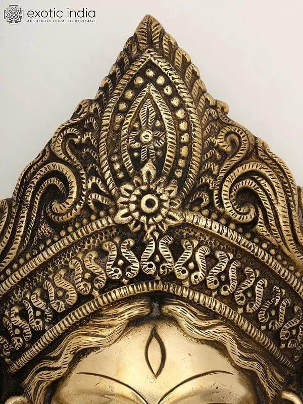 Exotic India 8" Brass Goddess Durga Wall Hanging Mask | Made In India 
