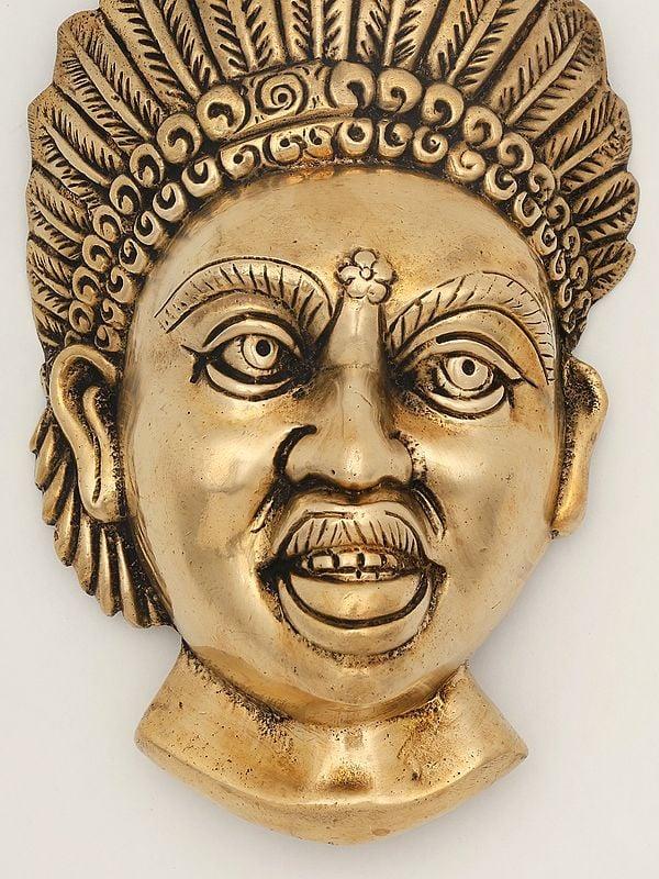 Exotic India 8" Brass Tribal Lady Wall Hanging Mask | Made In India 