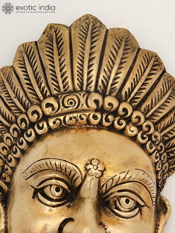 Exotic India 8" Brass Tribal Lady Wall Hanging Mask | Made In India 