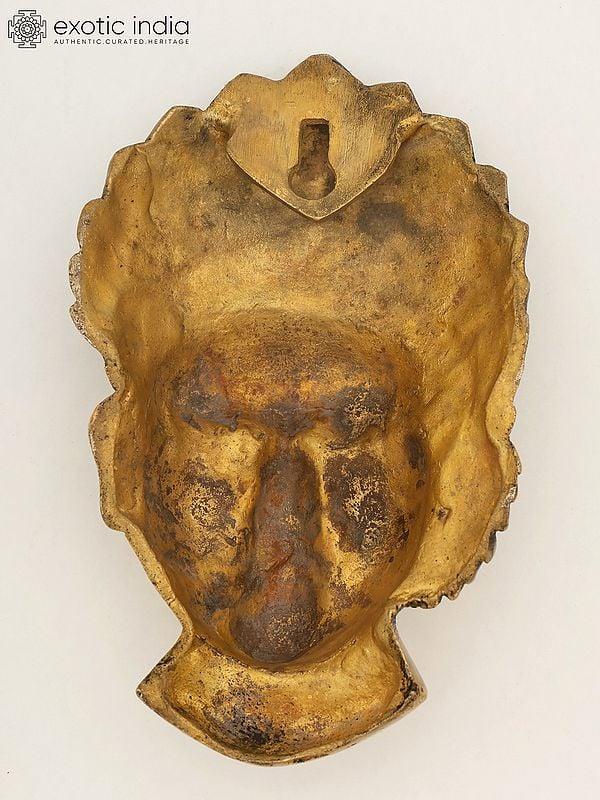 Exotic India 8" Brass Tribal Lady Wall Hanging Mask | Made In India 