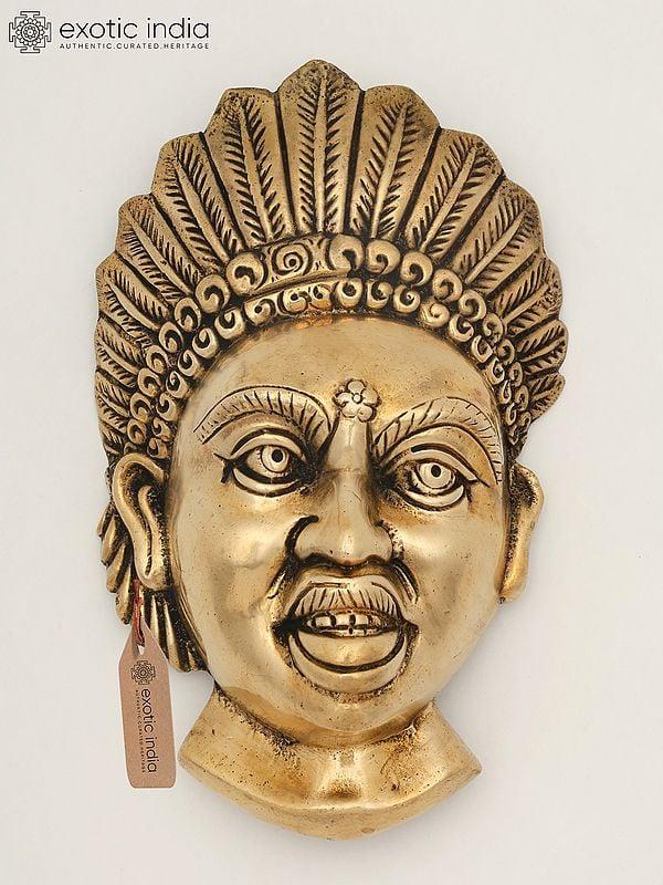 exotic india 8" Brass Tribal Lady Wall Hanging Mask | Made In India 