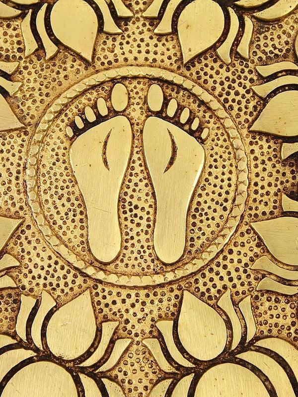 Exotic India 8" Charan Engraved Lotus Design Brass Pedestal/Chowki