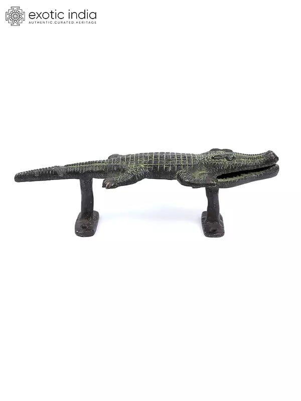 Exotic India 8" Crocodile Design Door Handle In Brass 