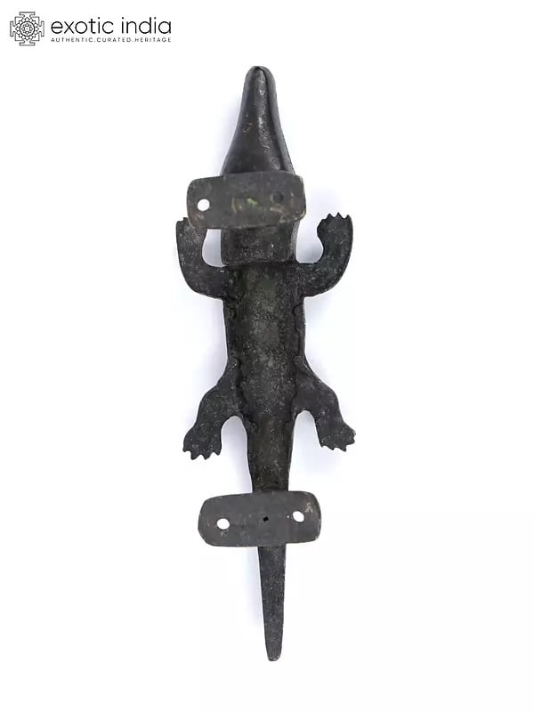 Exotic India 8" Crocodile Design Door Handle In Brass 