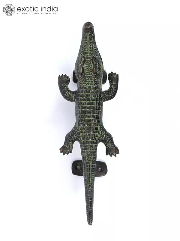 exotic india 8" Crocodile Design Door Handle in Brass 