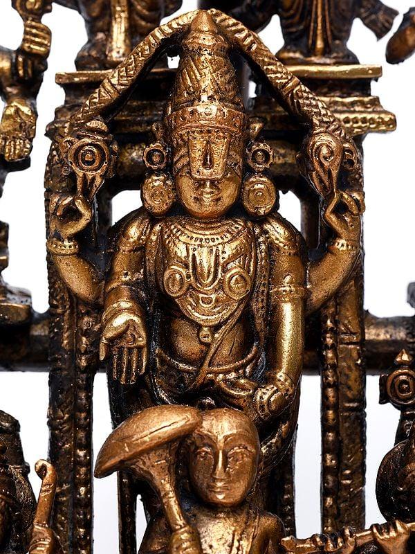 Exotic India 8" Dashavatara Of Lord Vishnu With Tirupati Balaji (Venkateshvara) At Center | Copper Statue 
