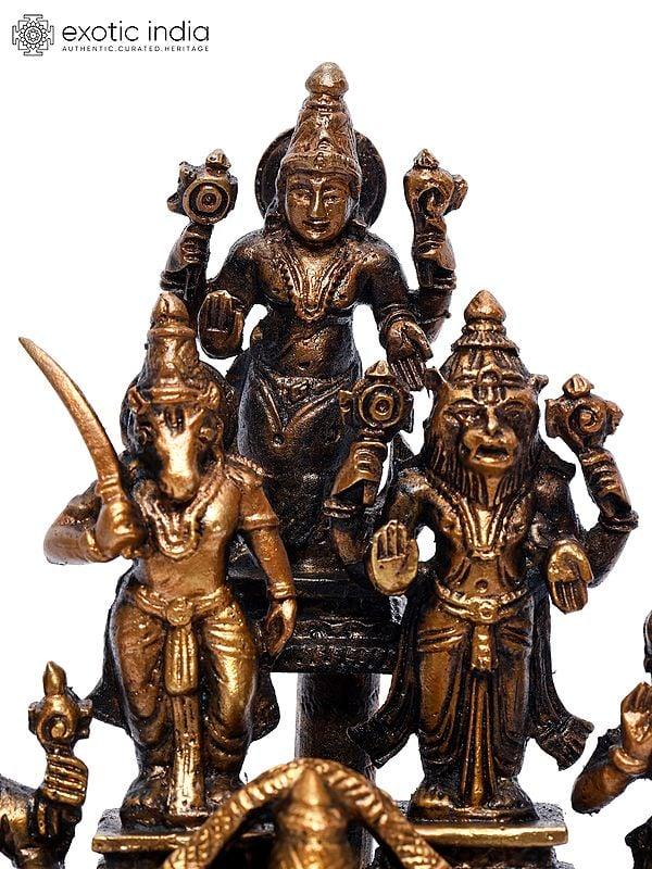 Exotic India 8" Dashavatara Of Lord Vishnu With Tirupati Balaji (Venkateshvara) At Center | Copper Statue 