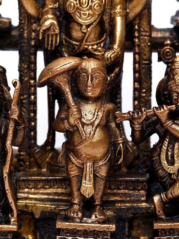 Exotic India 8" Dashavatara Of Lord Vishnu With Tirupati Balaji (Venkateshvara) At Center | Copper Statue 