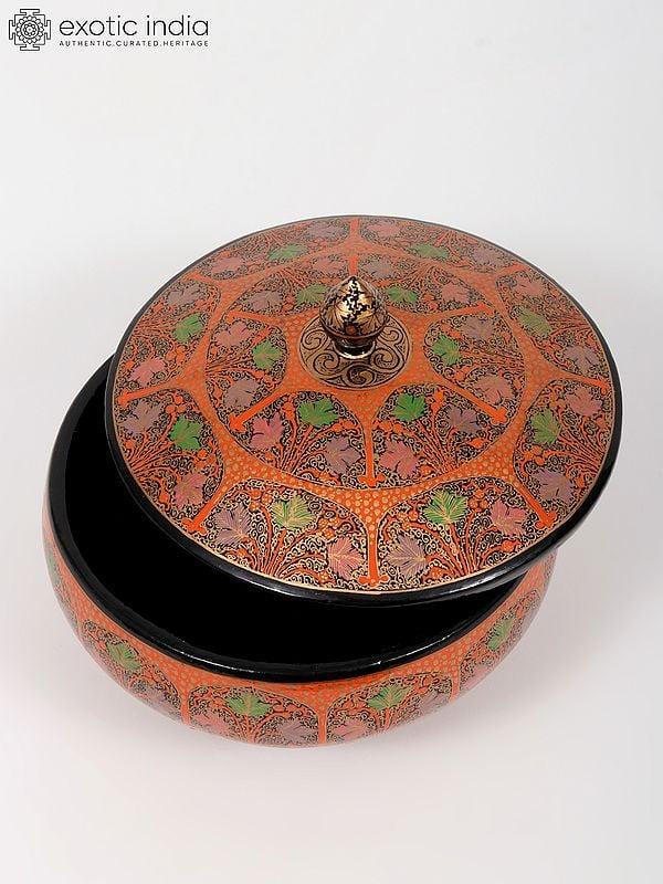 Exotic India 8" Decorative Bowl With Lid | Hand-Painted | From Kashmir 