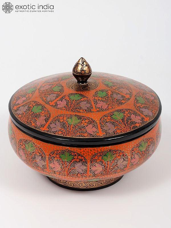 exotic india 8" Decorative Bowl with Lid | Hand-Painted | From Kashmir 