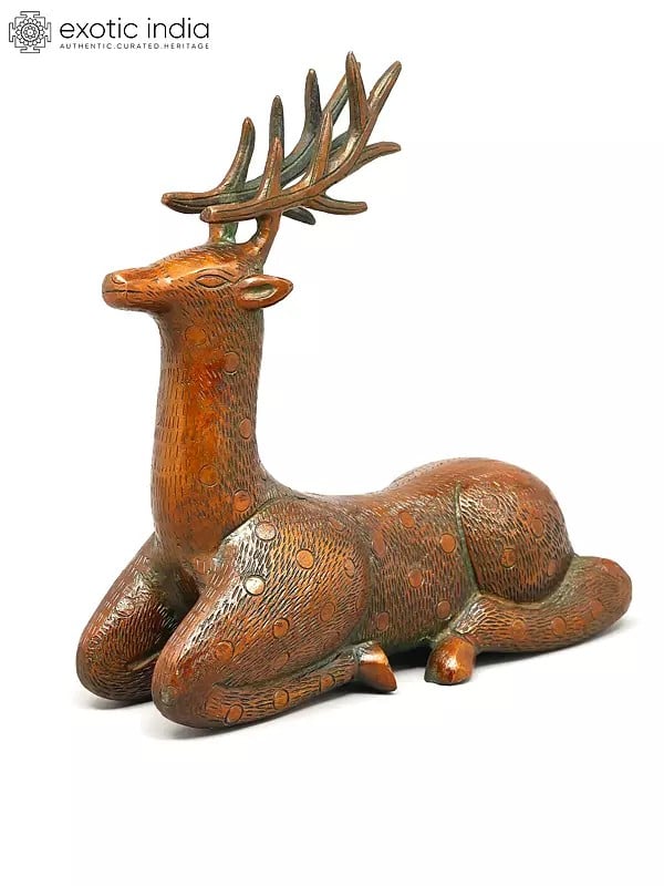 Exotic India 8" Decorative Brass Deer | Table Decor Figurine 