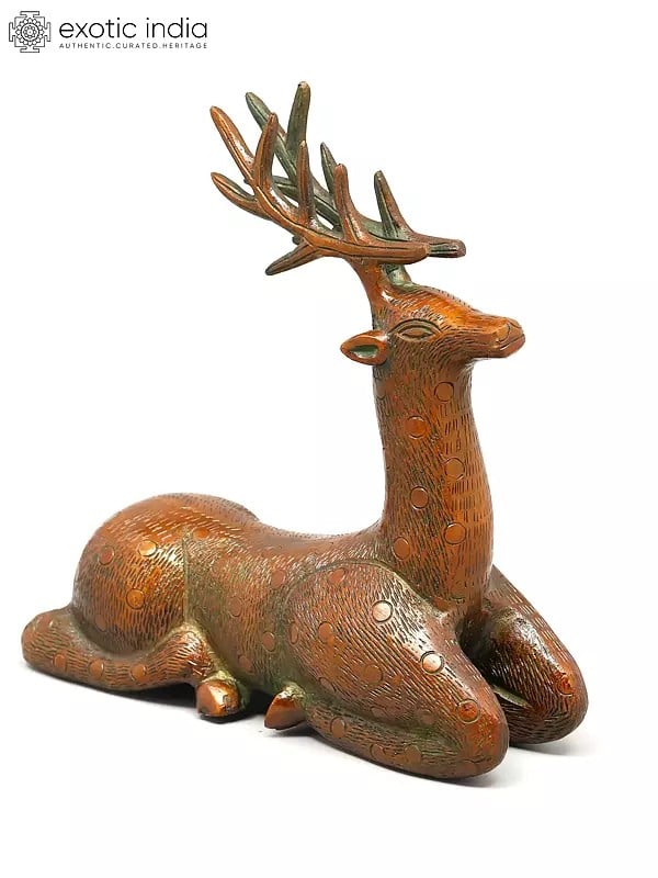 Exotic India 8" Decorative Brass Deer | Table Decor Figurine 