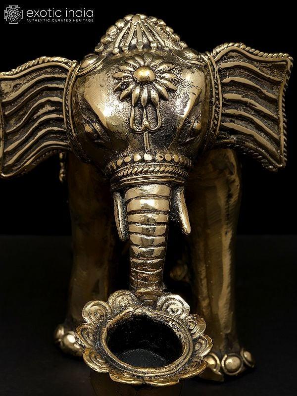 Exotic India 8" Decorative Brass Elephant With Candle Holder | Dhokra Art | Table Decor