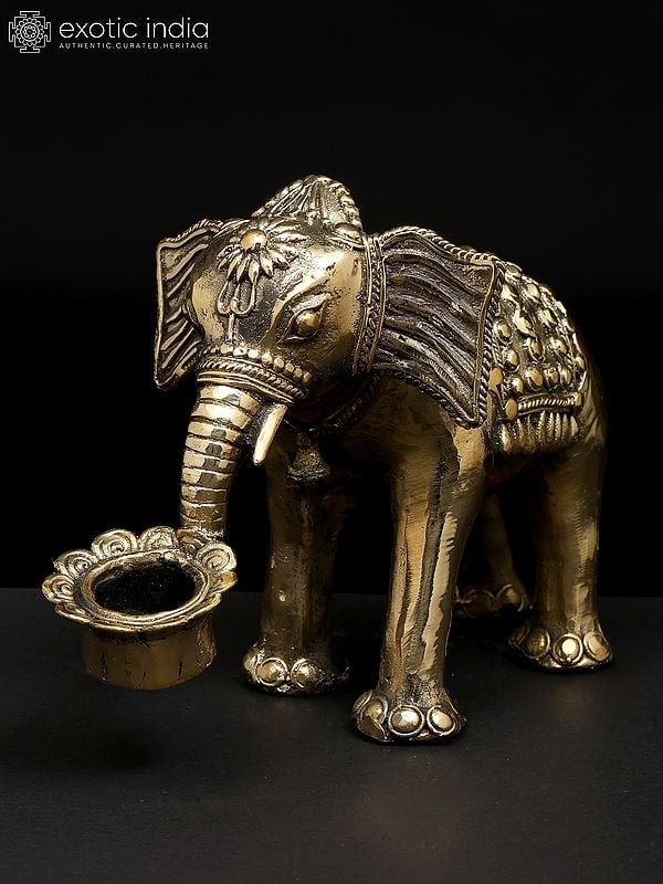 exotic india 8" Decorative Brass Elephant with Candle Holder | Dhokra Art | Table Decor 