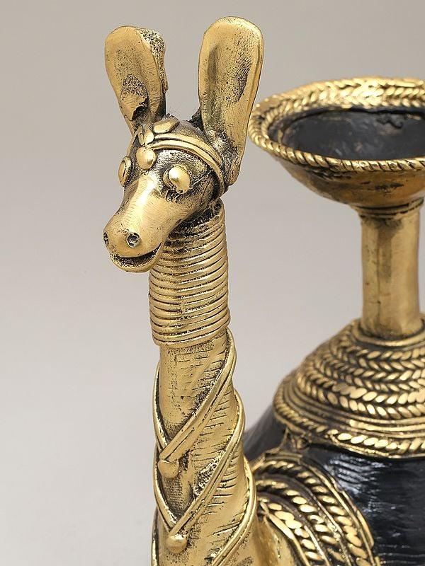 Exotic India 8" Decorative Camel Statue In Brass With Candle Stand | Dhokra Art | Home Decor